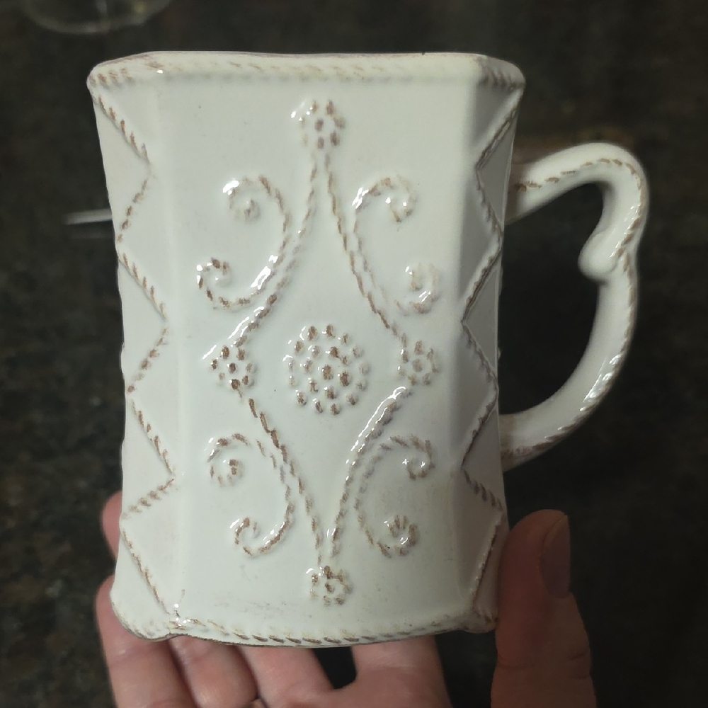 Cracker Barrel White and Brown Embossed Mug